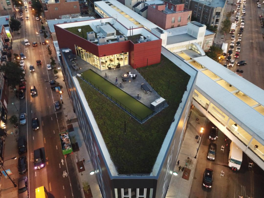 Aerial shot of The Western building